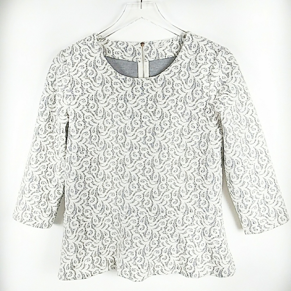 J. Crew cream lace overlay with gray lining blouse